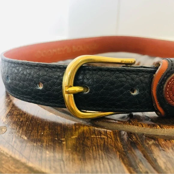 Vintage Dooney & Bourke all weather pebbled Black British Tan Belt -USA … - Picture 4 of 11